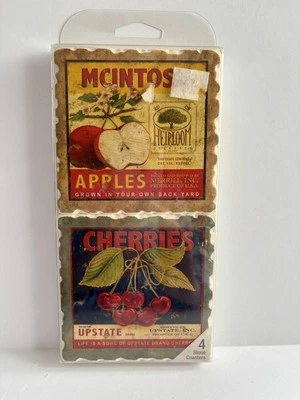 4 nuevos posavasos de piedra gráficos Highland de colección frutas cerezas peras manzanas uvas Foto 1 de 4
