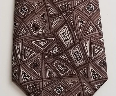 Corbata geométrica abstracta marrón seda Hermes hecha en Francia 7657 TA Foto 1 de 4