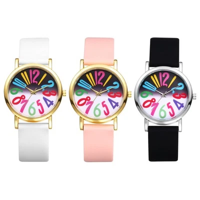 Reloj de pulsera de cuarzo para mujer de silicona/acero inoxidable con números arábigos coloridos Foto 1 de 2