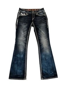 Jeans donna Rock Revival Dark Kai Boot denim taglia 30 x 30,5 paillettes punto spesso - Foto 1 di 9