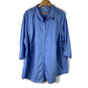Woman Within Womens Button Up Tunic Top Size 3X Blue Collared 3/4 Sleeve Cotton - Picture 1 of 8