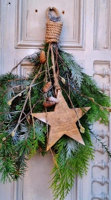 Hängedeko "Winterzeit Advent Deko zweige Weihnachten Landhaus Stern Seil Ast 2 - Bild 1 von 4