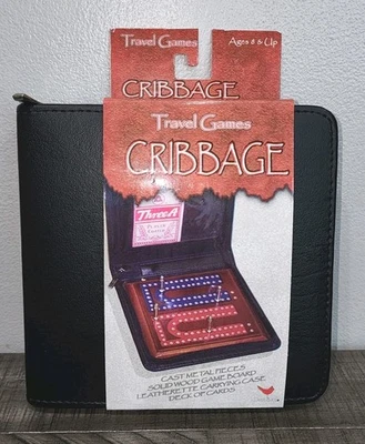 Cardinal Travel Games Cribbage Cast Metal Pieces Zipper Leatherette Case NEW - Image 1 of 4