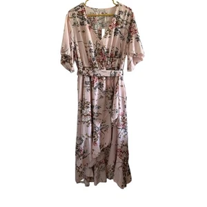 Keluummi Dress Womens 16 Pink Floral Print V Neck High Waisted Adjustable Belt - Picture 1 of 10