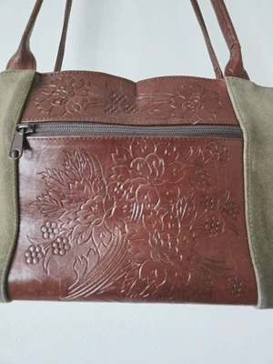 Bolso Leaders en Cuero Cuero Tooled Cuero Marrón Gamuza Verde Patrón Floral  Foto 1 de 4