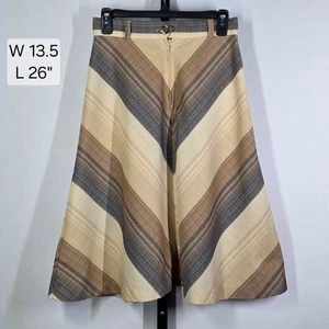 Vintage 70s Skirt S 4 6 Chevron Stripe A-Line Midi Brown Academia Preppy - Picture 1 of 7