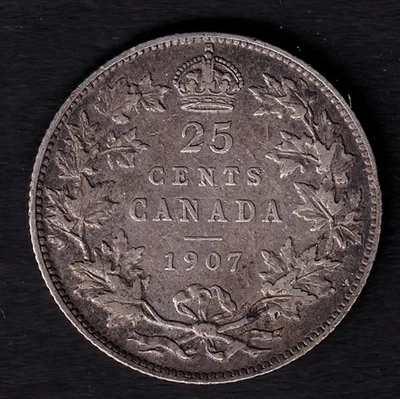Canada 1907 25c Twenty Five Cent Silver Coin King Edward VII VF .925 Silver - Image 1 of 2