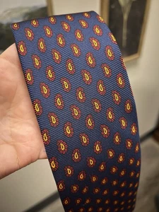 Vintage Ralph Lauren Made Italy 100 % Seide Herrenkrawatte Paisley blau rot gelb adrett - Bild 1 von 7