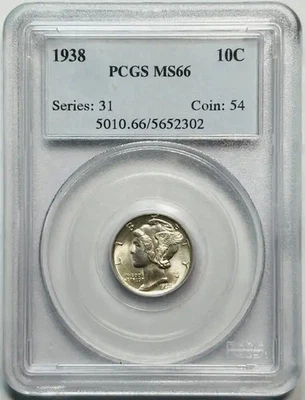 1938 P Mercury Dime PCGS MS-66 - Image 1 of 2