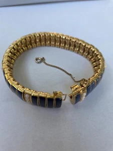 Vintage Ciner Blue Enamel Faux Pearl Goldtone 7 Inch Bracelet - Picture 1 of 8