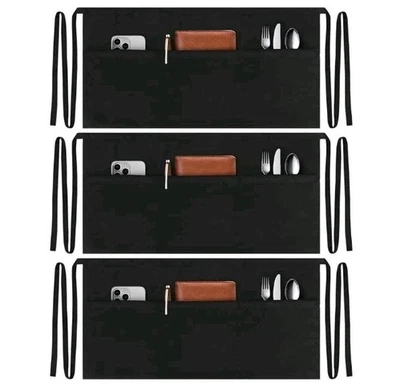 Paquete de 3 delantales de servidor con 3 bolsillos, resistente a manchas de aceite de agua, 24x12 pulgadas Foto 1 de 3