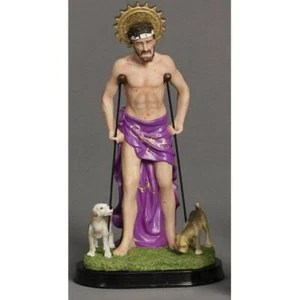 St. Lazarus Statue 12 inch On Crutches Dogs Wood Base - Picture 1 of 1