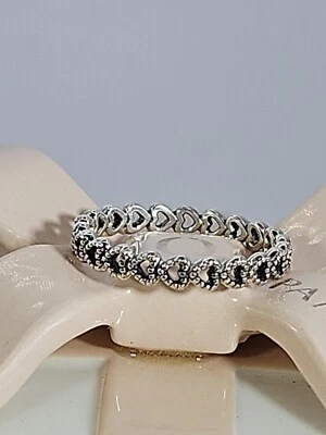 Authentic Pandora Sterling Silver BAND OF HEARTS Ring Sz. 8.5/58 #190980 - Image 1 of 3