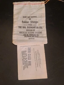 Vintage W.M. Baumgarten Rubber Stamp Cloth Sack Baltimore MD - Picture 1 of 5