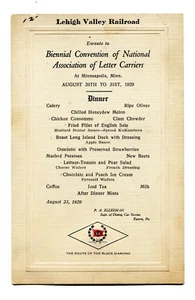 Vintage Menu LEHIGH VALLEY RAILROAD 1929 Convention of Letter Carriers dinner - Picture 1 of 1