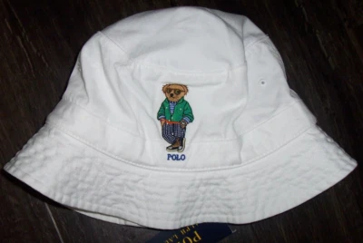 NWT Polo Ralph Lauren WHITE VACAY BEAR BUCKET Hat Men's XL/1XL 100% Cotton NICE - Image 1 of 3