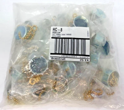 Lot of (25) Brasscraft Female Garden Hose Cap with 8" Chain and Washer HC-8 - Image 1 of 3