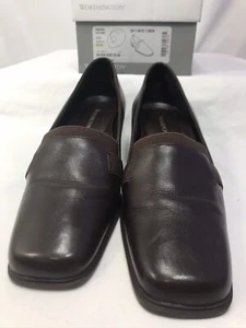 Slip On Brown Leather Loafers Sz 6M EUC Low Heel Rebecca - Picture 1 of 12