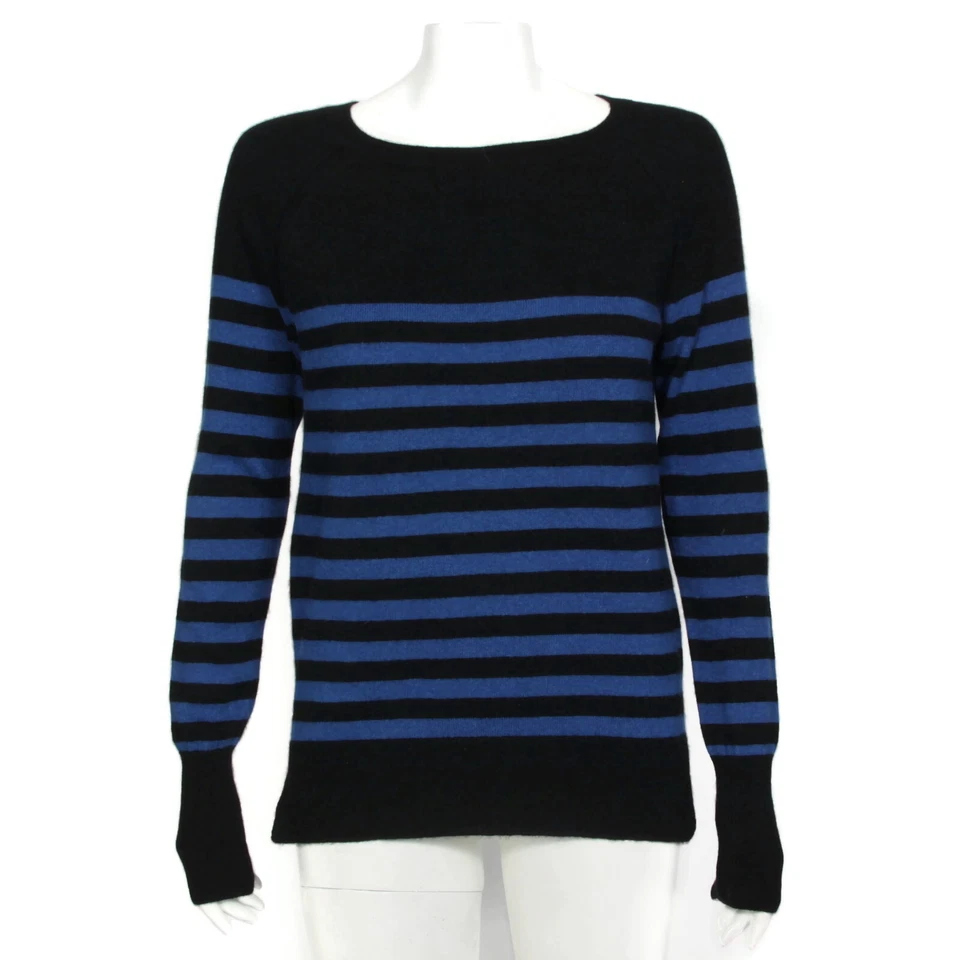 Suéter halógeno de cachemir para mujer talla M negro y azul a rayas cuello barco - 801 Foto 1 de 4