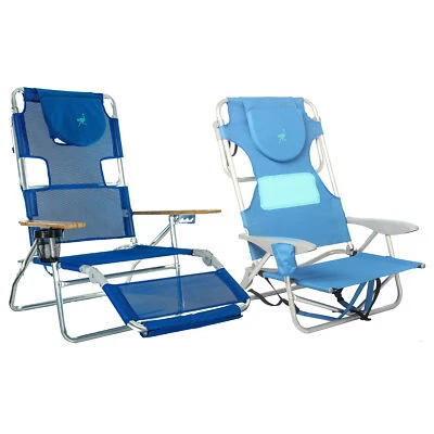 Ostrich 3N1 Reclining Chair and Ladies Comfort On-Your-Back Beach Chair, Blue - Image 1 of 4
