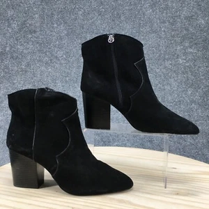 Zara Basic Western Boots Womens 41 Black Ankle Bootie Pull On Suede Block Heels - Picture 1 of 19
