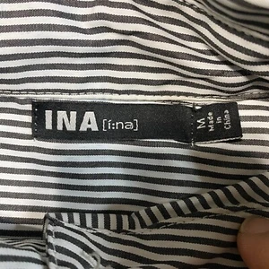 INA Classy Shirt Dress Womens Medium Black White Striped Belted Casual L/S - Picture 1 of 4