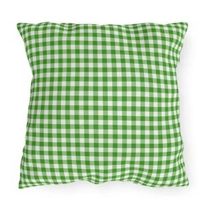 Green Gingham Outdoor Pillow, Patio Decor, Charming Garden Cushion - Picture 1 of 17