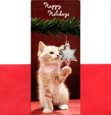 Kitten Plays With Tree Ornament Merry Christmas Greeting Cards - Set of 7 - Image 1 of 3