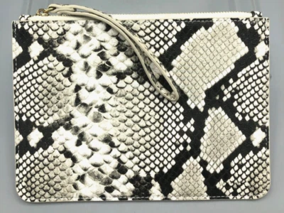 Ann Taylor 蛇纹印花拉链袋钱包腕带蛇皮黑色白色灰色 — 第 1/4 张图片