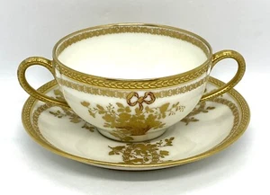 Antiguo Haviland & Co. Limoges Francia Doble Mano 1 Taza Sopa Crema y 1 Platillo - Imagen 1 de 12