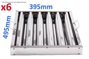 6X Canopy Grease Baffle Filter Stainless Steel Kitchen Extraction Hood 495x395mm - Picture 1 of 2