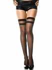 Womens Striped Top Sheer Thigh Highs In Black Genuine Music Legs - New