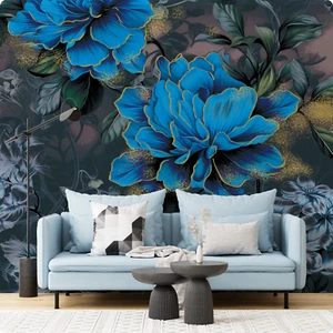 Blue Floral Peel And Stick Wall Mural 148"X98" Home Decor Flowers Wallpaper - Picture 1 of 7