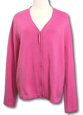 FOXCROFT (L) Full Front Zip Cardigan V Neck  Fuchsia - Image 1 of 4