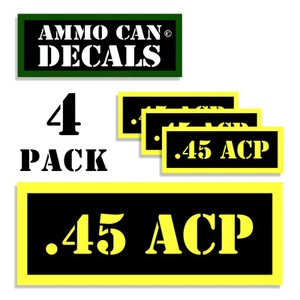 45 ACP lata de munición 4x .45 etiquetas estuche de municiones 3""x1.15"" pegatinas calcomanías paquete 4 YW - Imagen 1 de 1