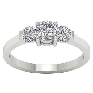14K White Gold Three Stone Wedding Ring VS1 F 1.00 Ct Genuine Lab Grown Diamond - Picture 1 of 9