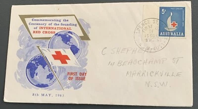 Australia FDC 1963 Commem. Centenario de la fundación de Cruz Roja Internacional Foto 1 de 4
