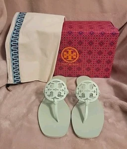 NIB Sz 8 Tory Burch "Miller" Square Toe, Naplak Leather Sandals in Meadow Mist - Picture 1 of 7