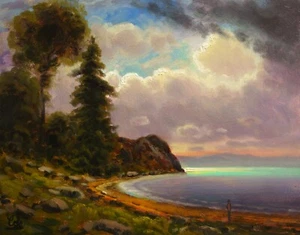 Oil Painting Landscape Western Vintage Antique Impressionist Bierstadt MAX COLE  - Picture 1 of 8