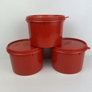 3 Vintage Round Tupperware Canisters Red Stacking Retro Set *read - Picture 1 of 24