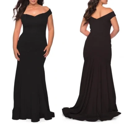 NEW LA FEMME Curve BLACK Sultry OFF THE SHOULDER Trumpet EVENING DRESS GOWN 14 - Image 1 of 4
