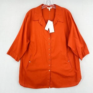 NWT Eileen Fisher Shadow Stripe Cotton Tunic Shirt 1X Orange 3/4 Sleeve $208 - Picture 1 of 17