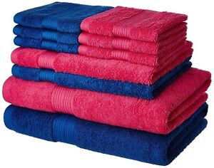 Cotton 10 Piece Towel Set (Iris Blue and Paradise Pink)