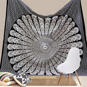 Bohemian Peacock Coverlet Queen Mandala Wall Hanging Tapestry Bedding Gypsy BOHO - Picture 1 of 3