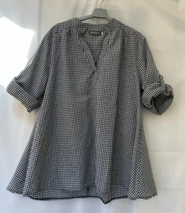 Gamiss Roll Tab Sleeve Checked Blouse - Size 5XL - Black & White (J) - Picture 1 of 5