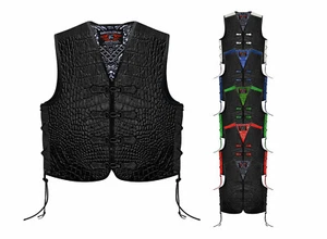 Custom BGA Crocodile Pattern Leather Motorcycle Vest with Clips - Made to ORDER - Picture 1 of 18