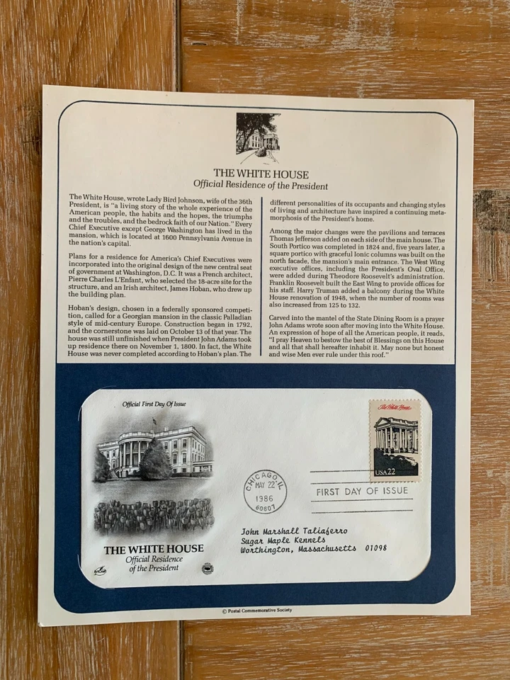 USA US 1986 FDC PCS ART CRAFT THE WHITE HOUSE - Image 1 of 1