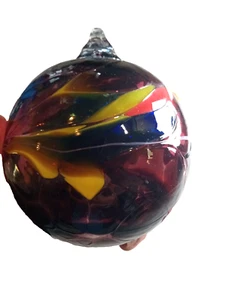 Vintage grande vetro soffiato ornamento natalizio nuovo colori vorticosi anello occhiello vetro - Foto 1 di 5