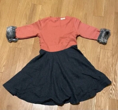 Niñas Arco Cristal Talla 5 5T Usado en Excelente Condición Naranja/Lana Carbón Vestido Puños de Piel Foto 1 de 3