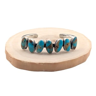 Pulsera Navajo Genuina Hecha a Mano Brazalete Nativo Americano Plata Turquesa talla 6.5 * Foto 1 de 4